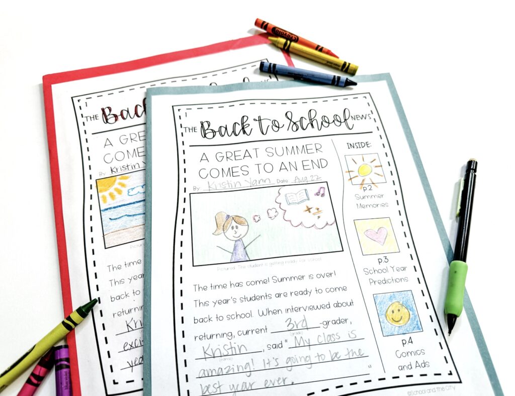 back to school newspaper writing activity for the first week of school